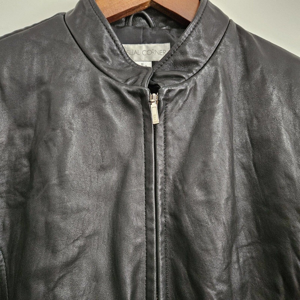 Vtg Casual Corner Leather Jacket Women’s Buttery Soft Sz M Zip Black Lined - Picture 3 of 11
